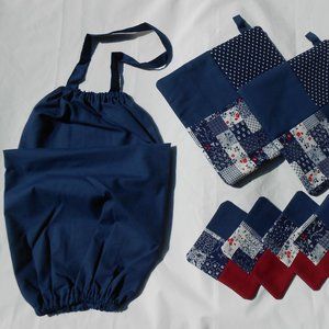 7 Piece Navy blue/red Home Kitchen Bag Holder Set